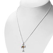 Amber Trinity Knot Cross Silver Pendant, p463