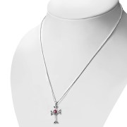 Garnet Celtic Trinity Knot Cross Silver Pendant, p463