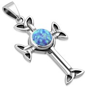 Synthetic Opal Trinity Knot Cross Silver Pendant, p463
