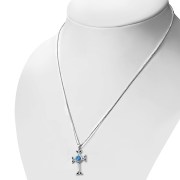 Synthetic Opal Trinity Knot Cross Silver Pendant, p463