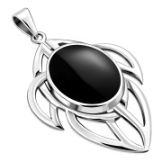 Large Celtic Knot Black Onyx Silver Pendant, p466