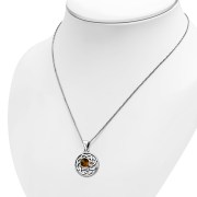 Baltic Amber Round Celtic Knot Silver Pendant, p467