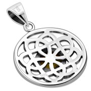 Baltic Amber Round Celtic Knot Silver Pendant, p467