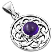 Amethyst Genuine Stone Celtic Round Silver Pendant, p467
