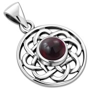 Garnet Stone Celtic Round Silver Pendant, p467