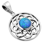 Synthetic Opal Round Celtic Knot Silver Pendant, p467