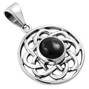 Black Onyx Celtic Round Silver Pendant, p467