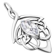 Large Celtic Silver Pendant set w/ Clear CZ (P468CZ)