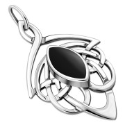 Large Celtic Silver Pendant w/ Black Onyx (P468OXI)