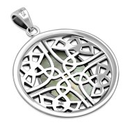 Round Celtic Knot Silver Pendant set w Oval Mother of Pearl, p470