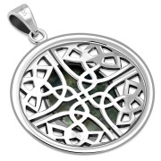 Round Celtic Knot Silver Pendant set w Oval Abalone, p470