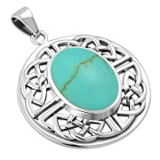 Round Celtic Knot Silver Pendant w/ Turquoise, p470
