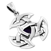 Celtic Silver Trinity Knot Pendant, set w Amethyst Genuine Stone