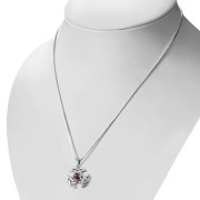 Celtic Silver Trinity Knot Pendant, set w Garnet