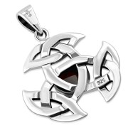 Celtic Silver Trinity Knot Pendant, set w Garnet