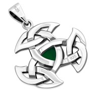 Silver Trinity Knot Pendant, set w/ Green Agate