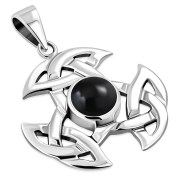 Celtic Silver Trinity Knot Pendant, set w Black Onyx