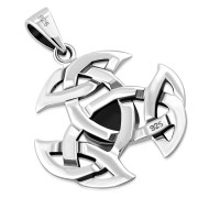 Celtic Silver Trinity Knot Pendant, set w Black Onyx