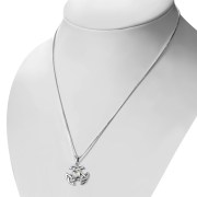 Silver Trinity Knot Pendant, set w Rainbow Moonstone