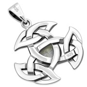 Silver Trinity Knot Pendant, set w Rainbow Moonstone