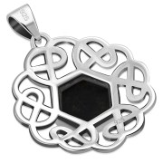 Hexagon Black Onyx Round Celtic Knot Silver Pendant, p474