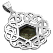 Hexagon Abalone Round Celtic Knot Silver Pendant, p474