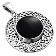 Round Celtic Black Onyx Silver Pendant, p476