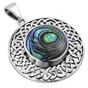 Round Celtic Abalone Shell Silver Pendant, p476