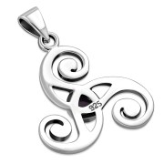 Celtic Triskele Triple Spiral Silver Pendant w Amethyst Genuine Stone, p481