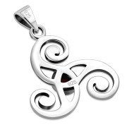 Triskele Triple Spiral Silver Pendant w Garnet, p481