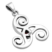 Triskele Triple Spiral Silver Pendant w Garnet, p481