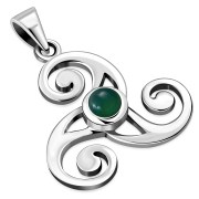 Green Agate Celtic Triskele Triple Spiral Silver Pendant, p481