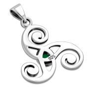 Green Agate Celtic Triskele Triple Spiral Silver Pendant, p481