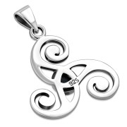 Black Onyx Celtic Triskele Triple Spiral Silver Pendant 