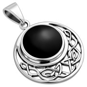Round Celtic Knot Black Onyx Silver Pendant, p483
