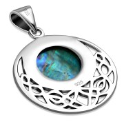 Round Celtic Knot Abalone Shell Silver Pendant, p483