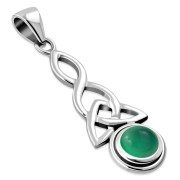 Long Green Agate Celtic Trinity Knot Silver Pendant, p484