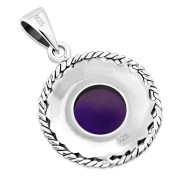 Round Amethyst Stone Celtic Knot Silver Pendant (P485AT)