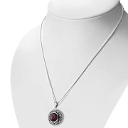 Round Garnet Stone Celtic Knot Silver Pendant (P485GRT)