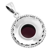 Round Garnet Stone Celtic Knot Silver Pendant (P485GRT)
