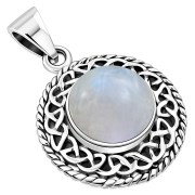 Round Rainbow Moonstone Celtic Knot Silver Pendant (P485RMS)
