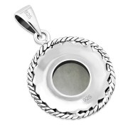 Round Rainbow Moonstone Celtic Knot Silver Pendant (P485RMS)