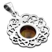 Amber Celtic Knot Shamrock leaves Silver Pendant, p486