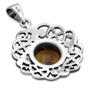 Amber Celtic Knot Shamrock leaves Silver Pendant, p486