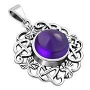 Amethyst Genuine Stone Celtic Knot Shamrock leaves Silver Pendant, p486