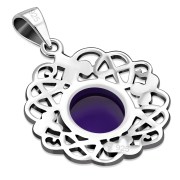 Amethyst Genuine Stone Celtic Knot Shamrock leaves Silver Pendant, p486