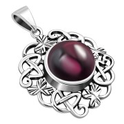 Garnet Celtic Knot Shamrock leaves Silver Pendant, p486