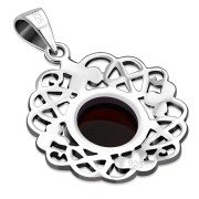 Garnet Celtic Knot Shamrock leaves Silver Pendant, p486