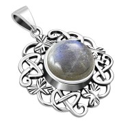 Labradorite Celtic Shamrock Leaves Silver Pendant, p486