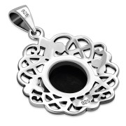 Black Onyx Celtic Knot Shamrock leaves Silver Pendant, p486